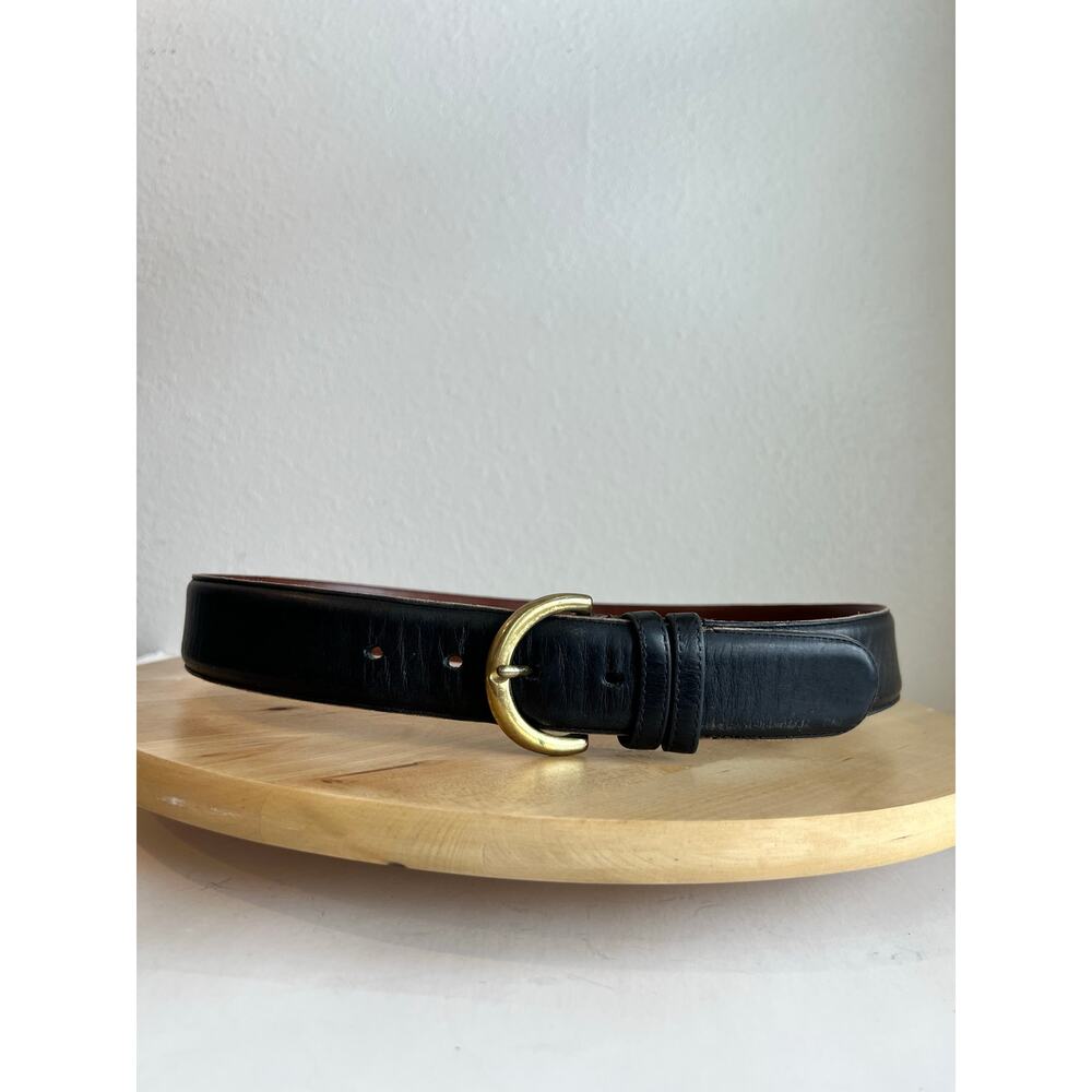 USA Vintage Coach Black Full Grain Cowhide Leather Brass Buckle Belt Size Medium - Picture 8 of 12